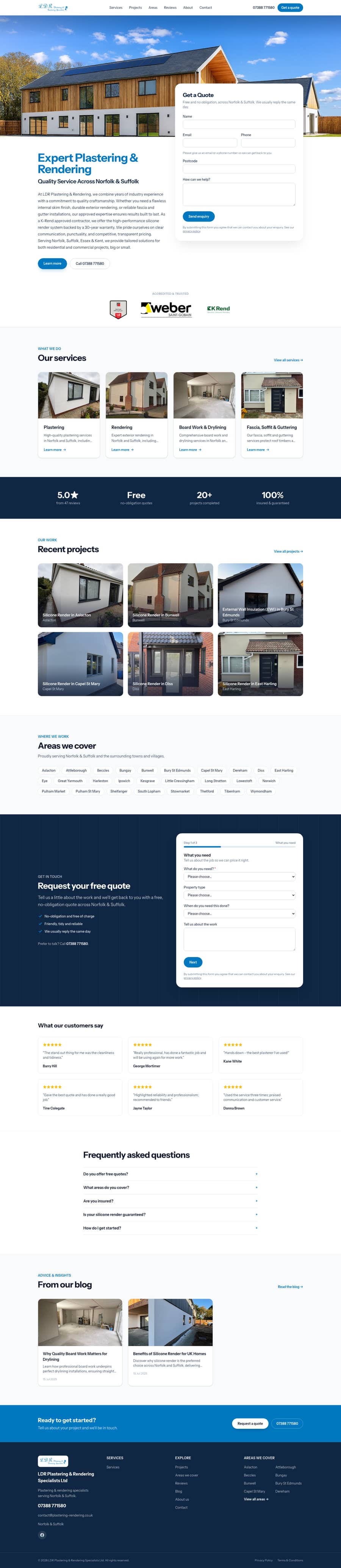 The LDR Plastering & Rendering website, built by Tim Dennis