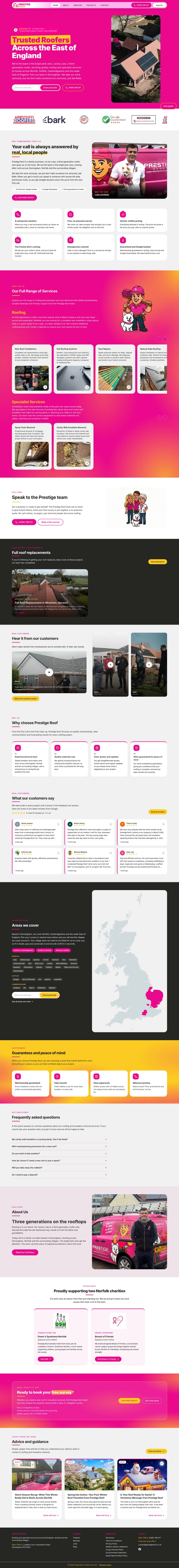 The Prestige Roof website, built by Tim Dennis
